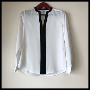 EUC Calvin Klein Contrasting Collar Roll-tab Top
